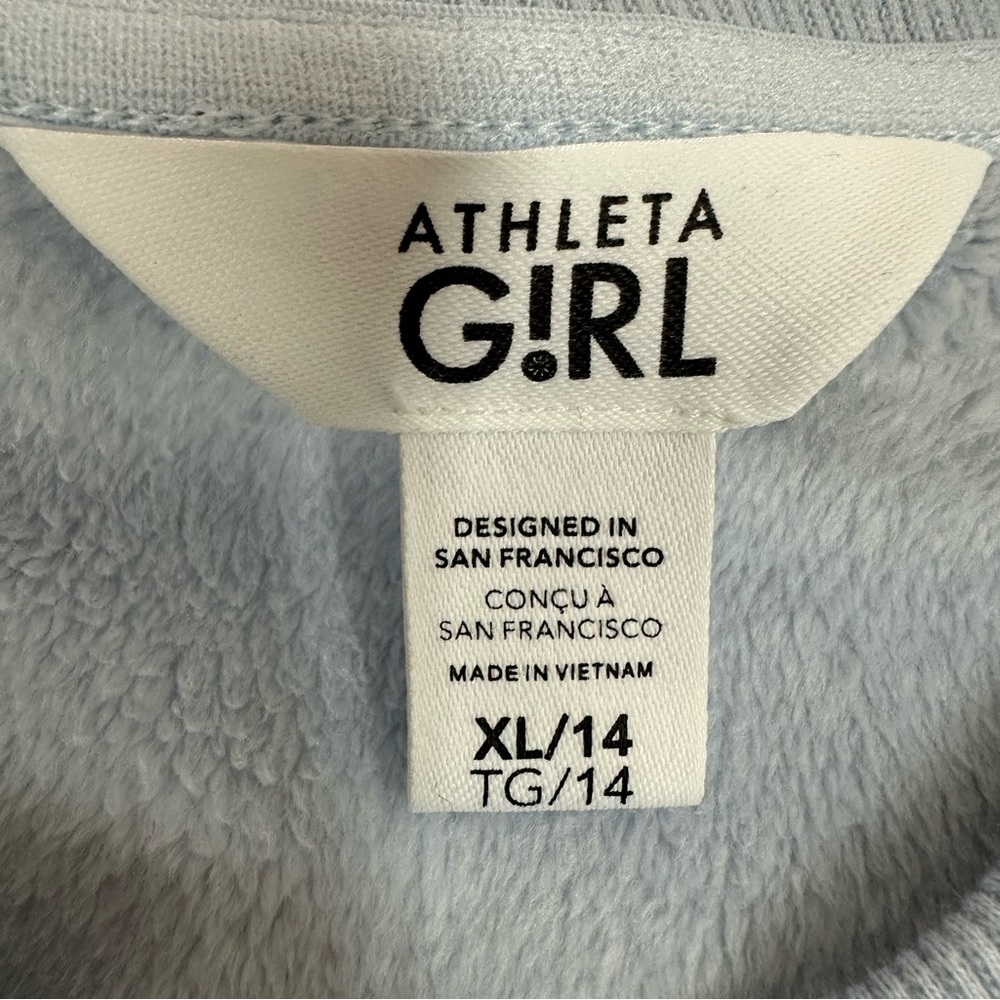 ATHLETA GIRL Powder Blue Sweatshirt Sz XL Soft Fleece Velour Sweater Fun… - Picture 8 of 14